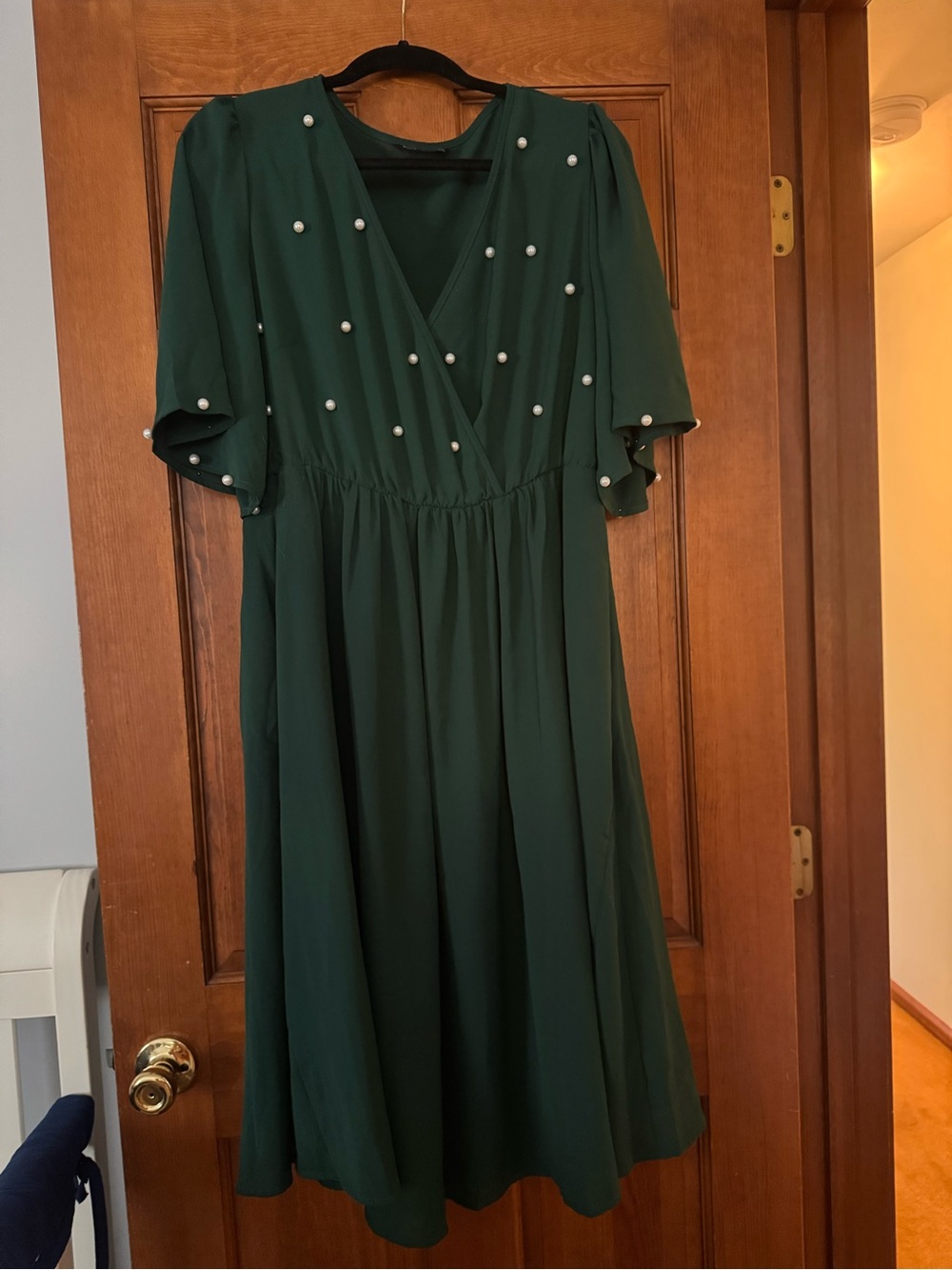 BloomChic Emerald Green Midi Dress with Pearl Detail 14-16
